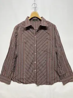 綺麗leilian レリアン マルチストライプ 長袖シャツ 大きいサイズ17号