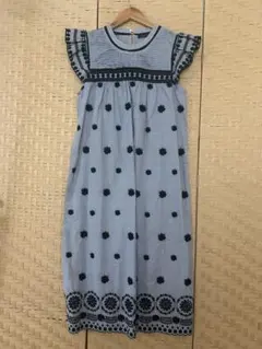 ZARA WOMAN ザラ　フラワー刺繍　ロングワンピース　Mサイズ ネイビー