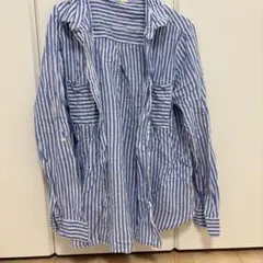 青と白のストライプ長袖シャツ 【L】ファッション