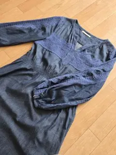 ヌキテパ デニムワンピース ロング丈 刺繍 傷あり