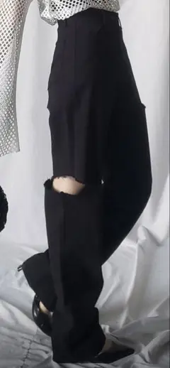 me+em select カットアウトサイドスリットロングデニムパンツ