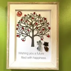 人工シーグラスアート♥︎２７０　猫と樹（Red）