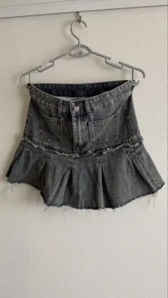 ダークグレー プリーツデニムスカート S