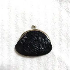 がまぐち財布　コインケース　小銭入れ　リザードレザー型押し　黒　男女兼用