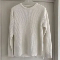 GU ホワイト リブ編み クルーネック セーター S