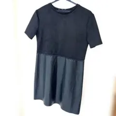 ZARA レザー風素材コンビワンピース