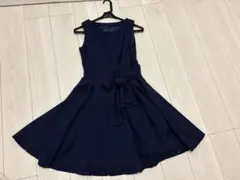 38 ネイビー フレアシルエットドレス リボン付き