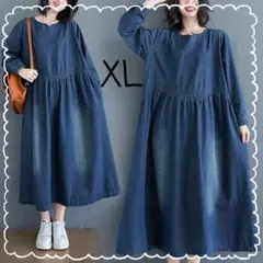 ワンピース デニム 長袖 体型カバー ゆったり ロング 楽ちん 着痩せ 普段着