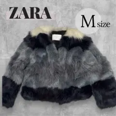 【ZARA/ザラ】美品　ファー　ジャケット　紺×白　M フェイクファー　冬