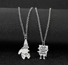 スポンジボブ ネックレス ペアネックレス ペンダント シルバー 男女兼用