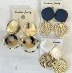 3点セット　624 ハンドメイド　樹脂　金属　ピアス　イヤリング　まとめ売り