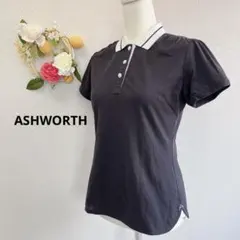☆シンプル☆アシュワース ポロシャツ 半袖 ゴルフウェア 刺繍ロゴ 上品 黒 Mのサムネイル