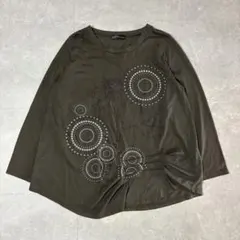 vintage デザイン カットソー 長袖 トップス カーキ カジュアル