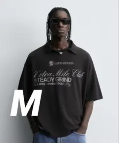 ZARA ザラ ウォッシュ加工テキストプリントポロシャツ Mのサムネイル