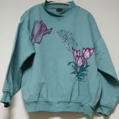 Lady Footlocker ミントグリーン トレーナー M 長袖 ボタニカル