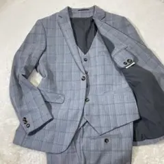 スーツ スリーピース ジャケット ベスト パンツ 3点セット グレー チェック