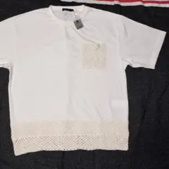 ニコアンド…クロシェドッキングTシャツ かぎ編みデザインメンズLサイズのサムネイル