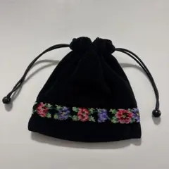 FEILER フェイラー　巾着ポーチ　ブラック×花柄
