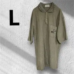 麻混　ST. BRUNO ポロシャツ オリーブグリーン　Lサイズ