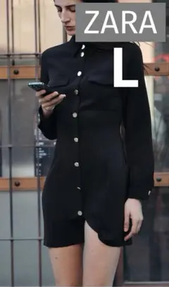 ZARA クレープミニワンピース ブラック Lサイズ