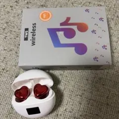 TWS ワイヤレスイヤフォン ハート型 赤（メタリック）