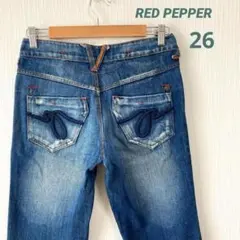 谷*子様 RED PEPPER ブーツカットデニムパンツ 脚長効果 刺繍ポケット