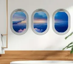 飛行機　窓からの景色ステッカー　3連