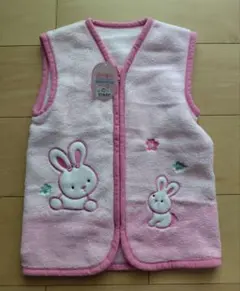 ウサギ刺繍フリーススリーパー ピンク