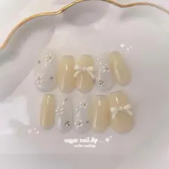 ネイルチップ 春ネイル ワンホンネイル バターネイル イエローネイル お花