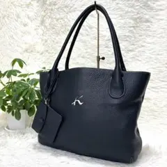【極美品】キタムラ レザー トートバッグ ネイビー A4 シボ ロゴ