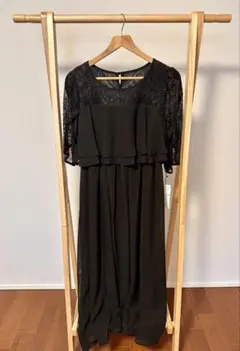 黒レース袖ロングドレス(マタニティウェア)(授乳口付き)