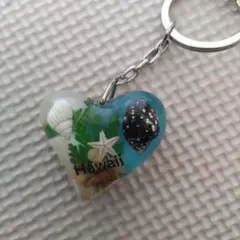 Hawaii ハート型 キーホルダー シェル ヒトデ入り