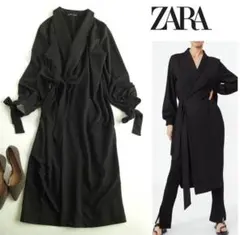 ☆ZARA カシュクールリボンワンピース　ロングコートドレープ　アシンメトリー☆