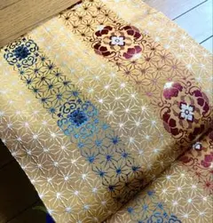 週末セール【美品】大正ロマン、オレンジクリーム色にガーリーな麻文様☆名古屋帯