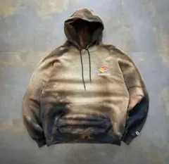 【極上雰囲気】Champion ブリーチ加工 企業ロゴ フーディー Lサイズ