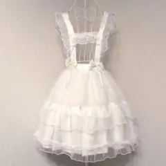 【フェアリーリボンエプロン★オフ白】ホワイトフリルチュールタブリエ ゴスロリィタ