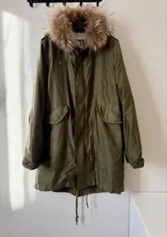 オリーブ色 ファー付きモッズコート - メルカリ