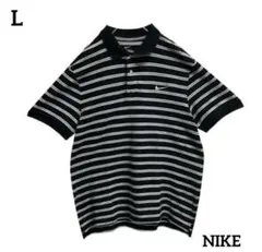 NIKEナイキ半袖ポロシャツボーダー柄スウォッシュ刺繍ロゴマーク人気古着