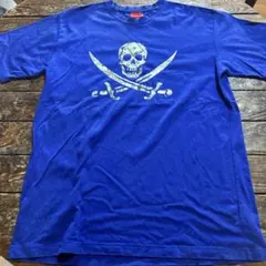 STREETストリートスカル刀のプリント半袖TシャツブルーLサイズ