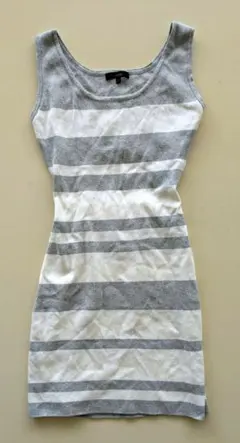 rienda 背中あきニットワンピース ミニワンピ ボーダー グレー＆白 S