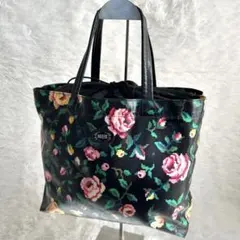 フェイラー FEILER 花柄 トートバッグ ブラック コーティングバッグ 巾着