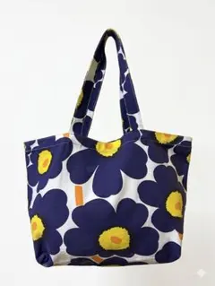 【訳あり・雑誌付録】marimekko 花柄トートバッグ ネイビー×イエロー