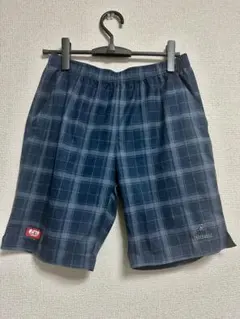 【卓球パンツ】チェックハーフパンツ　サイズ:L/カラー:ネイビー
