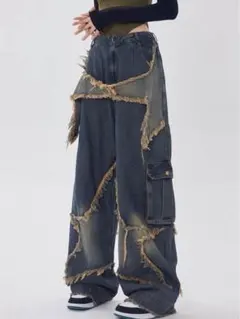 【地底人オンライン】 スターデザインリップドデニム