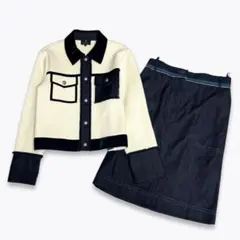【極美品】ランバンコレクション デニム ベロア切替 セットアップ スーツ 40