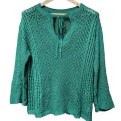 ローリーズファームグリーン レース編み セーター 7分袖 フリーサイズ