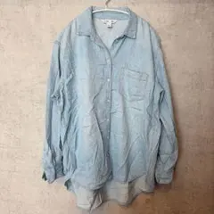 オールドネイビー シャツ レギュラーカラー長袖 無地 M 青 綿 デイリー使い