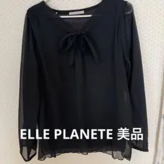 ELLE PLANETE 黒のドット柄リボン付き長袖ブラウスのサムネイル