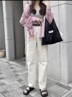 GRL gm296 配色ステッチハイウエストストレートパンツのサムネイル