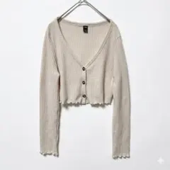 美品✨SHEIN 長袖カーディガン　アイボリーL ボレロ　ショート丈ワッフル